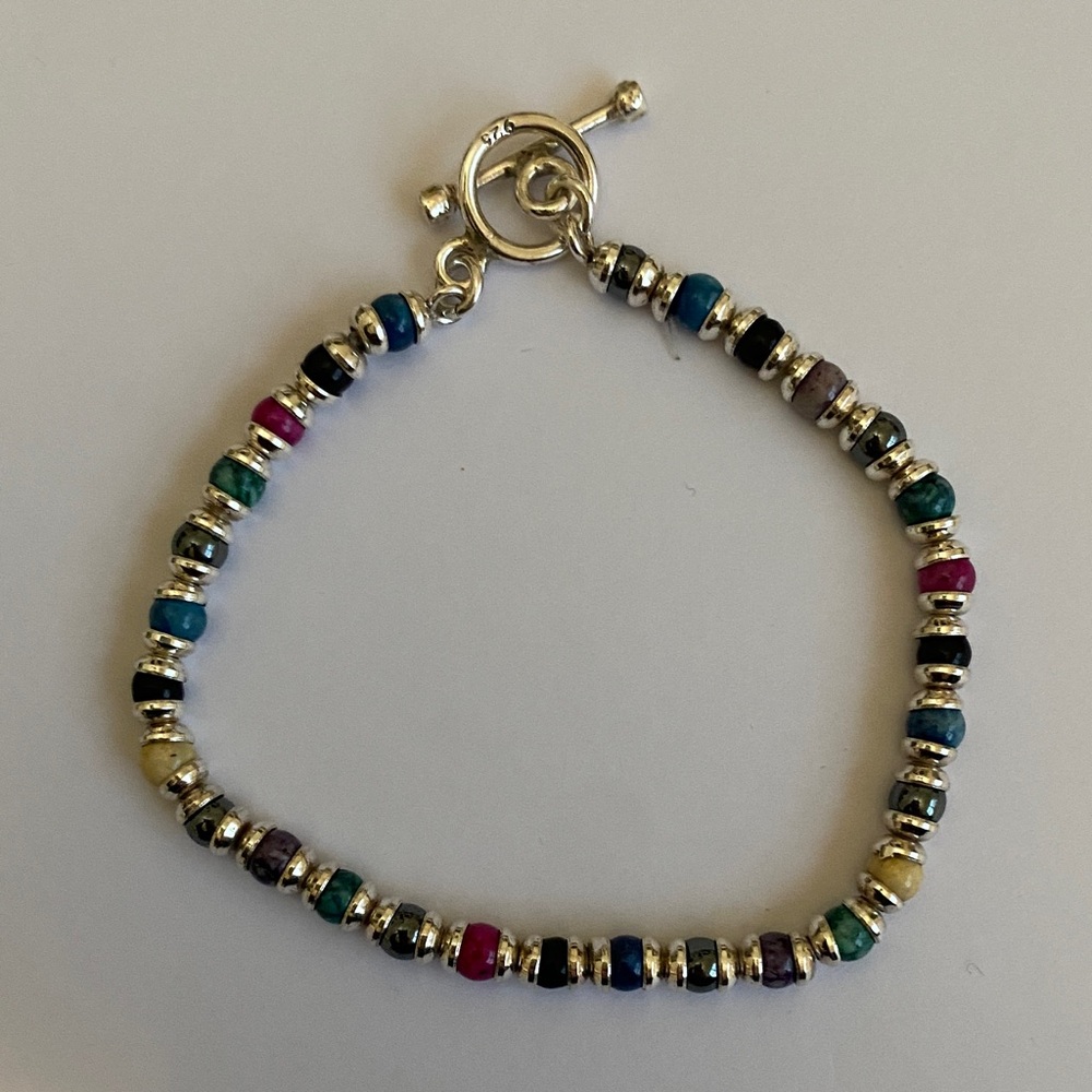 Multicolor Beaded Sterling Silver Toggle Bracelet - image 1